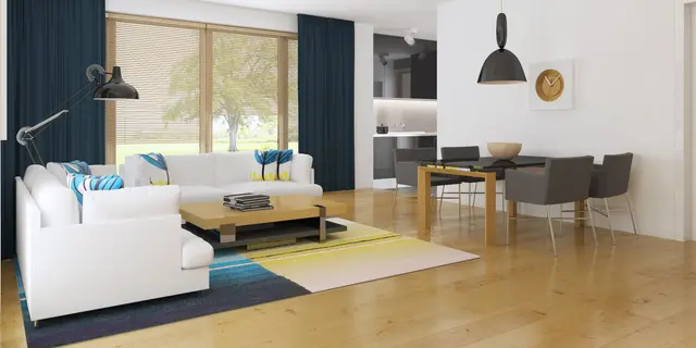 home project Zx35 WL HB – interior arrangement, Nowoczesny dom z płaskim dachem z wiatą po lewej stronie w technologii H-Block