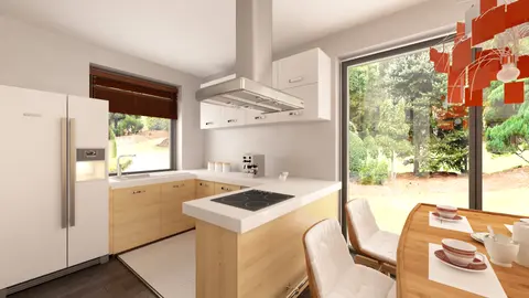 home project Z241 D – interior arrangement, Dom parterowy z dachem dwuspadowym. Tani w budowie i eksploatacji.