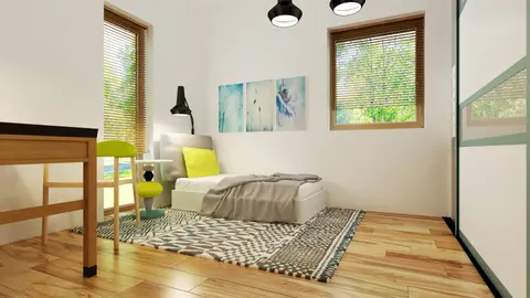 home project Zx105 D – interior arrangement, Kompaktowy dom w nowoczesnym stylu z dwiema sypialniami i dużą kuchnią.