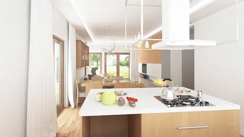 home project Z96 D tz – interior arrangement, Wersja projektu Z96 z zadaszonym tarasem oraz zmienionym obrysem dachu.