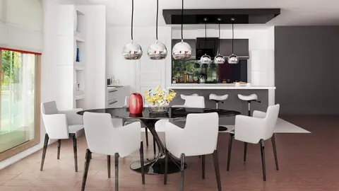 home project Z52 D – interior arrangement, Funkcjonalny parterowy dom z dużym salonem i garażem dwustanowiskowym.