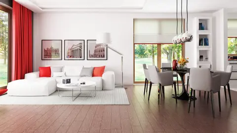 home project Z52 D – interior arrangement, Funkcjonalny parterowy dom z dużym salonem i garażem dwustanowiskowym.