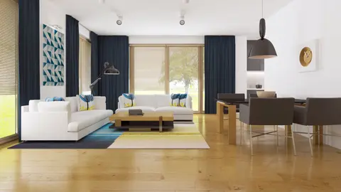 home project Zx35 D – interior arrangement, Nowoczesny dom z płaskim dachem, funkcjonalne wnętrze z dużym, jasnym salonem.