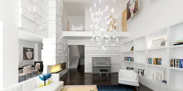 gotowy projekt domu Zx75 – aranżacja wnętrz, Nowoczesny dom piętrowy z antresolą, dużymi przeszkleniami oraz garażem.