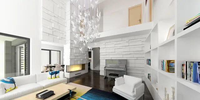 gotowy projekt domu Zx75 – aranżacja wnętrz, Nowoczesny dom piętrowy z antresolą, dużymi przeszkleniami oraz garażem.