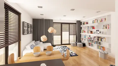 home project Z368 D – interior arrangement, Dom jednorodzinny, parterowy z tarasem w wersji drewnianej