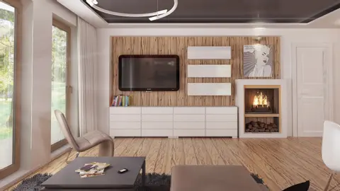 home project Z375 D – interior arrangement, Dom parterowy w tech. drewnianej z trzema sypialniami z garażem 