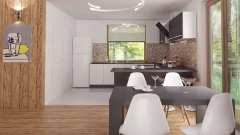home project Z375 D – interior arrangement, Dom parterowy w tech. drewnianej z trzema sypialniami z garażem 