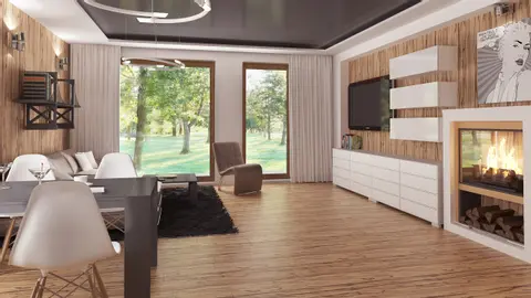 home project Z375 D – interior arrangement, Dom parterowy w tech. drewnianej z trzema sypialniami z garażem 