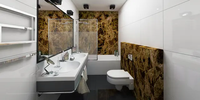 home project Zx188 – interior arrangement, A modern one-story house with a glass garage visible from the living room