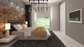 home project Zx188 – interior arrangement, A modern one-story house with a glass garage visible from the living room