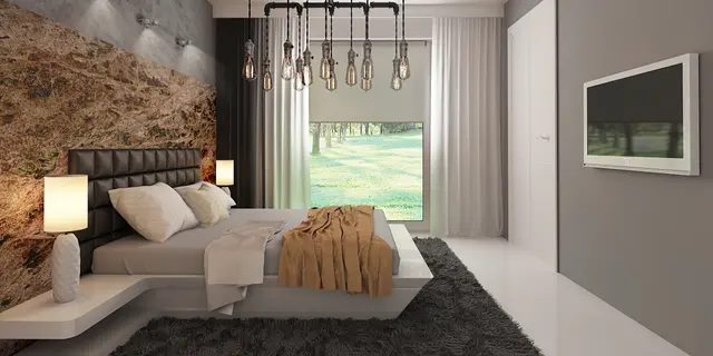 home project Zx188 – interior arrangement, A modern one-story house with a glass garage visible from the living room