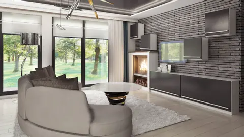 home project Z349 – interior arrangement, Dom parterowy z dachem 2-spadowym, 4 sypialniami oraz przestronną strefą dzienną