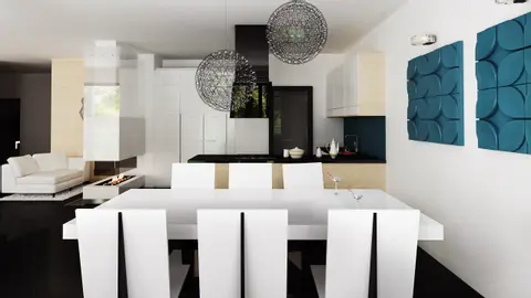 home project Zx151 – interior arrangement, Nowoczesny dom z półpiętrem, dużymi przeszkleniami i salonem od frontu.