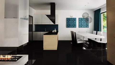 home project Zx151 – interior arrangement, Nowoczesny dom z półpiętrem, dużymi przeszkleniami i salonem od frontu.
