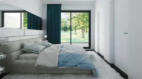 home project Zx151 – interior arrangement, Nowoczesny dom z półpiętrem, dużymi przeszkleniami i salonem od frontu.