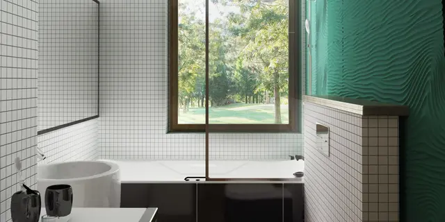 gotowy projekt domu Z139 – aranżacja wnętrz, Parterowy dom z 3 pokojami, dużymi przeszkleniemi i sufitem katedralnym