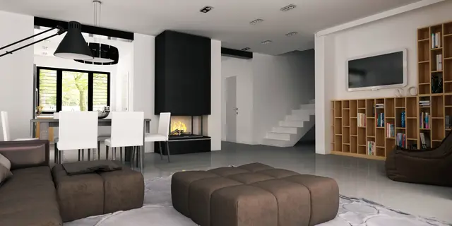 gotowy projekt domu Z148 – aranżacja wnętrz, Ekonomiczny dom z poddaszem, sypialnią na parterze, garażem oraz przydomową oranżerią.