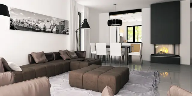 gotowy projekt domu Z148 – aranżacja wnętrz, Ekonomiczny dom z poddaszem, sypialnią na parterze, garażem oraz przydomową oranżerią.