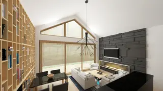 home project Z151 – interior arrangement, Projekt stylowego małego domu parterowego, z fasadowym doświetleniem wnętrza.
