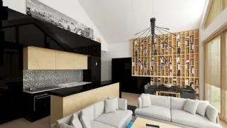 home project Z151 – interior arrangement, Projekt stylowego małego domu parterowego, z fasadowym doświetleniem wnętrza.