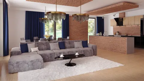gotowy projekt domu Z282 – aranżacja wnętrz, Parterówka o powierzchni 140 m2 z dachem wielospadowym, garażem 2stanowiskowym.