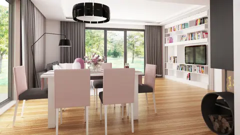 home project Z173 – interior arrangement, Dom z poddaszem, intymnym kompleksem sypialnianym na parterze i garażem od frontu.