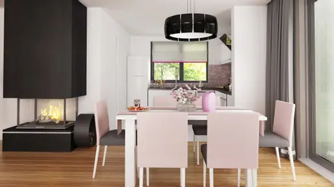 home project Z173 – interior arrangement, Dom z poddaszem, intymnym kompleksem sypialnianym na parterze i garażem od frontu.