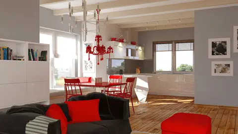 home project Z19 – interior arrangement, Parterowy dom z podwójnym garażem od frontu, kopertowym dachem i podcieniem.