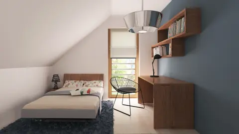 home project Z217 – interior arrangement, Mały dom z garażem i dużym przeszkleniem od strony tarasu z dachem dwuspadowym.