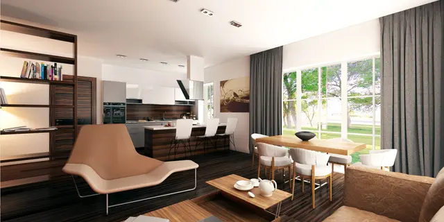 gotowy projekt domu Z443 – aranżacja wnętrz, Współczesny, przytulny dom parterowy z wydzieloną sypialnią główną od ogrodu