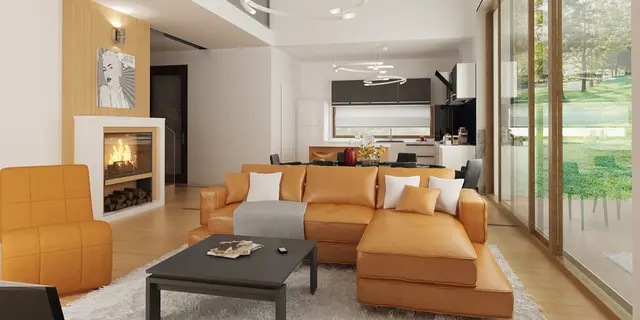 gotowy projekt domu Z386 – aranżacja wnętrz, Podłużna bryła z nowoczesnymi elementami oraz niewielkim poddaszem.