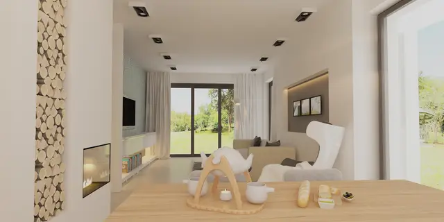 gotowy projekt domu Z259 – aranżacja wnętrz, Projekt małego domu (ok. 80m2) parterowego z garażem; szybki i tani w budowie.