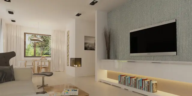 gotowy projekt domu Z259 – aranżacja wnętrz, Projekt małego domu (ok. 80m2) parterowego z garażem; szybki i tani w budowie.