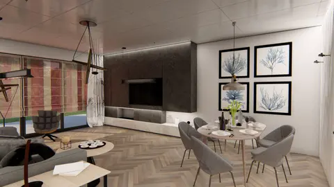 gotowy projekt domu Z387 – aranżacja wnętrz, Parterowy dom o powierzchni ok 130m2 z 4 sypialniami, garażem i dachem 2spadowym