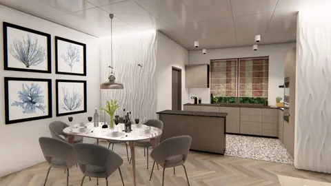 gotowy projekt domu Z387 – aranżacja wnętrz, Parterowy dom o powierzchni ok 130m2 z 4 sypialniami, garażem i dachem 2spadowym