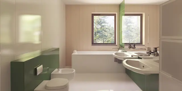 home project Z388 – interior arrangement, Dwa osobne budynki, z dachem dwuspadowym połączone szklanym łącznikiem.