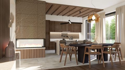 gotowy projekt domu Zx158 – aranżacja wnętrz, Parterowy dom z płaskim dachem na planie "U", z filarami w stylu modernistycznym