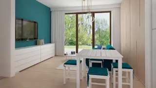 gotowy projekt domu Z451 D – aranżacja wnętrz, Prosty, mały dom o powierzchni ok 50m2 z dachem 2-spadowym, 2 pokojami i salonem