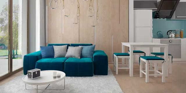 gotowy projekt domu Z451 D – aranżacja wnętrz, Prosty, mały dom o powierzchni ok 50m2 z dachem 2-spadowym, 2 pokojami i salonem