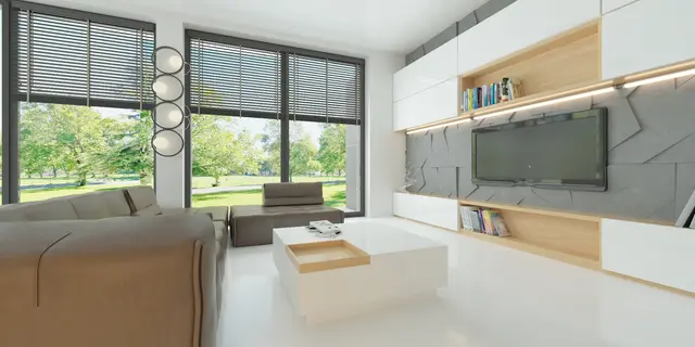 gotowy projekt domu Z456 – aranżacja wnętrz, Współczesny dom z dachem 2-spadowym, garażem, gabinetem i 3 sypialniami.