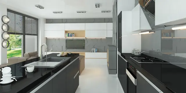 gotowy projekt domu Z456 – aranżacja wnętrz, Współczesny dom z dachem 2-spadowym, garażem, gabinetem i 3 sypialniami.