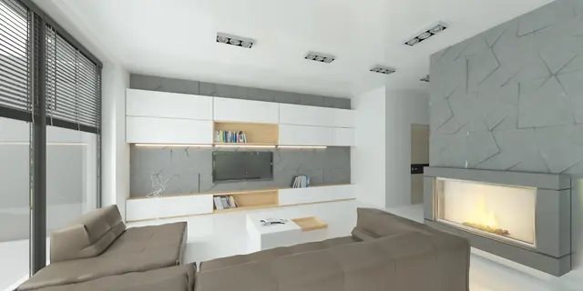 gotowy projekt domu Z456 – aranżacja wnętrz, Współczesny dom z dachem 2-spadowym, garażem, gabinetem i 3 sypialniami.