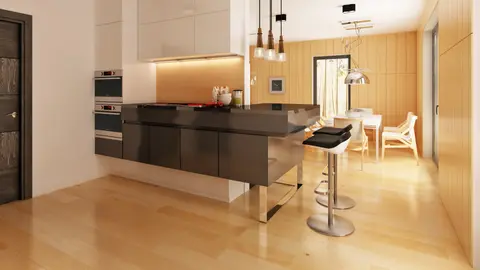 home project Zx60 – interior arrangement, Oryginalny design, podłużny rzut z bocznym wejściem, taras nad garażem.