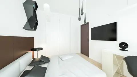 gotowy projekt domu Z463 – aranżacja wnętrz, Dom dwulokalowy z garażem dwustanowiskowym, poddaszem i tarasem na piętrze.