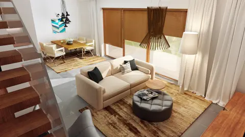 gotowy projekt domu Zb5 – aranżacja wnętrz, Współczesna zabudowa bliźniacza o prostej bryle z garażem i przeszkleniami.
