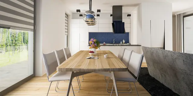 gotowy projekt domu Zx87 – aranżacja wnętrz, Nowoczesny parterowy dom z dużymi przeszkleniami i wiatą na 2 samochody.