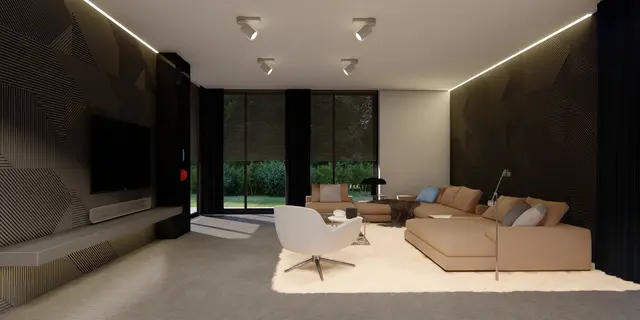 gotowy projekt domu Zx149 – aranżacja wnętrz, Dom parterowy z płaskim dachem,trzema sypialniami, zadaszonym tarasem i wejściem