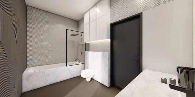 gotowy projekt domu Zx149 – aranżacja wnętrz, Dom parterowy z płaskim dachem,trzema sypialniami, zadaszonym tarasem i wejściem