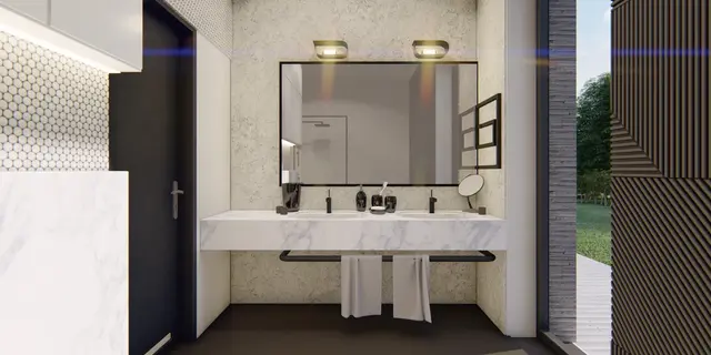 gotowy projekt domu Zx149 – aranżacja wnętrz, Dom parterowy z płaskim dachem,trzema sypialniami, zadaszonym tarasem i wejściem